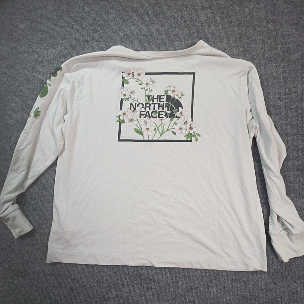 The North Face Shirt Womens XL White Long Sleeve Floral Logo Graphic Outdoor - Picture 4 of 6